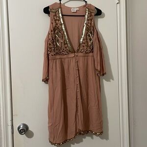 Elegant Pink Dress with Gold Accents